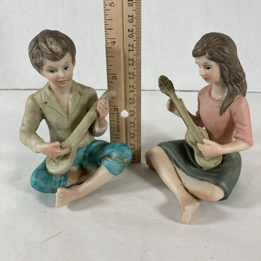 Ardalt Lenwile Boy And Girl Pair Sitting Playing Instruments Banjo Guitar Japan - Picture 7 of 10
